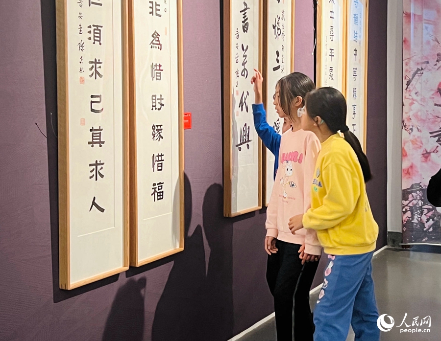 市民游客欣賞陳吉書法作品。人民網(wǎng) 陳歡歡攝