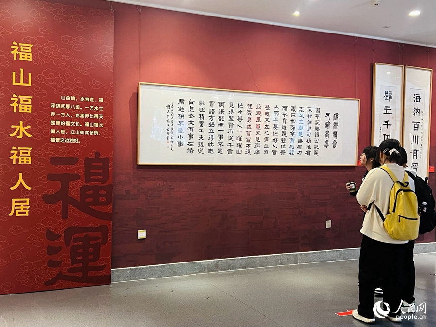 市民游客欣賞陳吉書法作品。人民網(wǎng) 陳歡歡攝