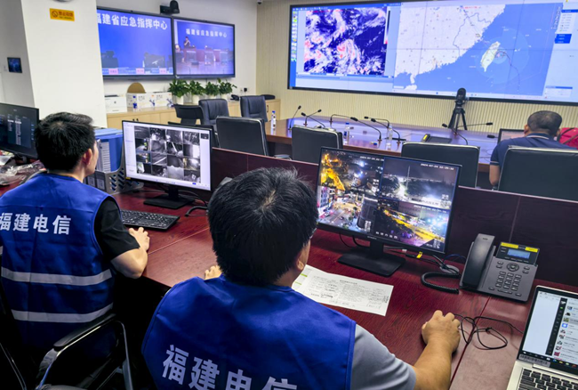 保障福建省應急指揮中心通信網(wǎng)絡。福建電信供圖