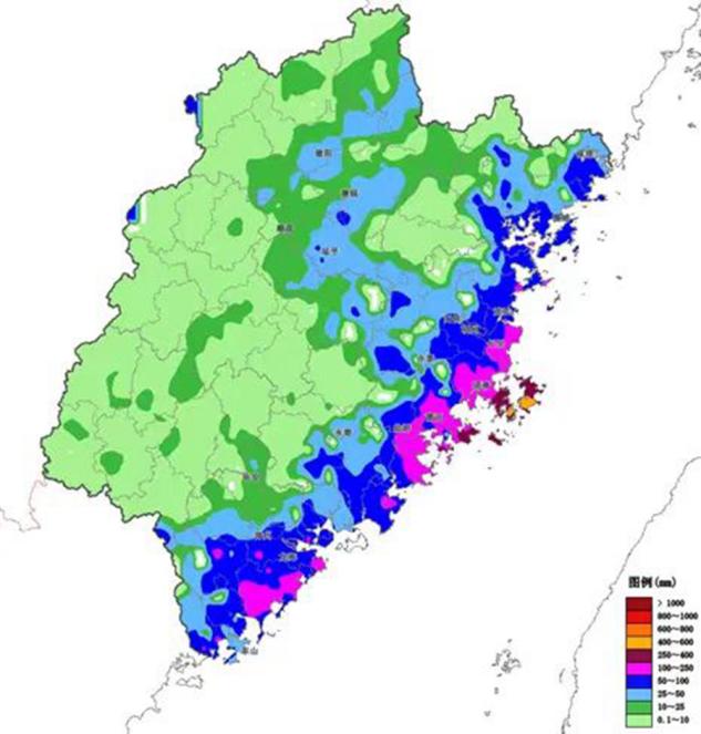 22日06時(shí)～23日06時(shí)累計(jì)降水量。福建省氣象臺(tái)供圖