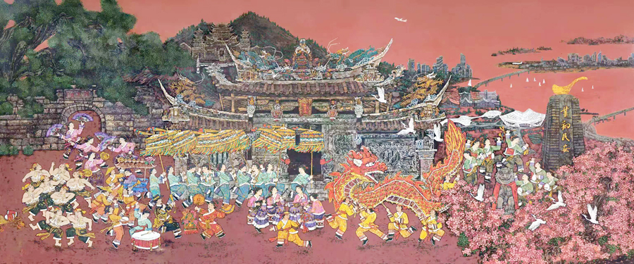 翔安農(nóng)民漆畫作品《古韻新輝同民安》。林林?jǐn)z